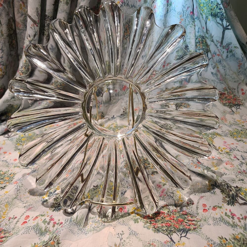 Vintage Clear Multi Color Glass Candy or Nuts Dish Bowl 11" Diameter